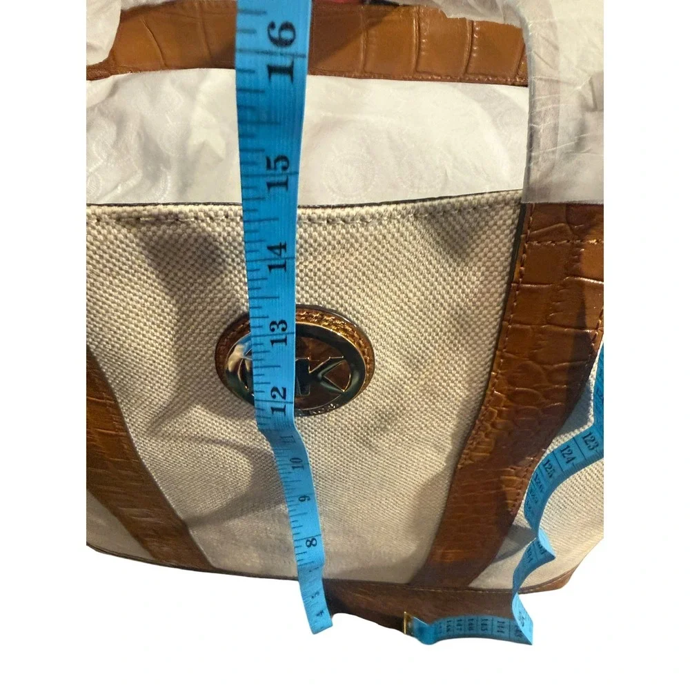 Michael Kors Fulton Canvas Large Tote Ecru Luggage Croc Embossed Bag 30S3GFCT3C